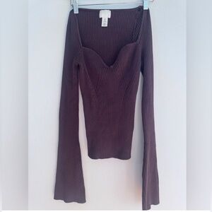 H&M Ribbed Long Sleeve Top - Rich Brown